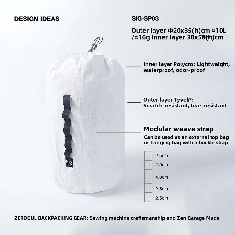 Zer0g Expansion External Hanging Bag Tyvek Compression Odor Resistant Waterproof Dupont Paper Tarpaulin Scratch Proof Outdoor...