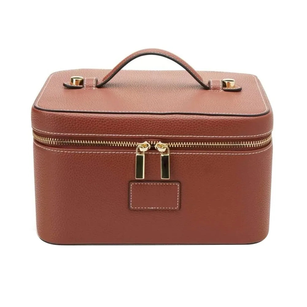 New PU Leather Makeup Bag Square Shape Large Capacity Toiletry Bag Waterproof Removable Divider Cosmetic Pouch for Women & Men
