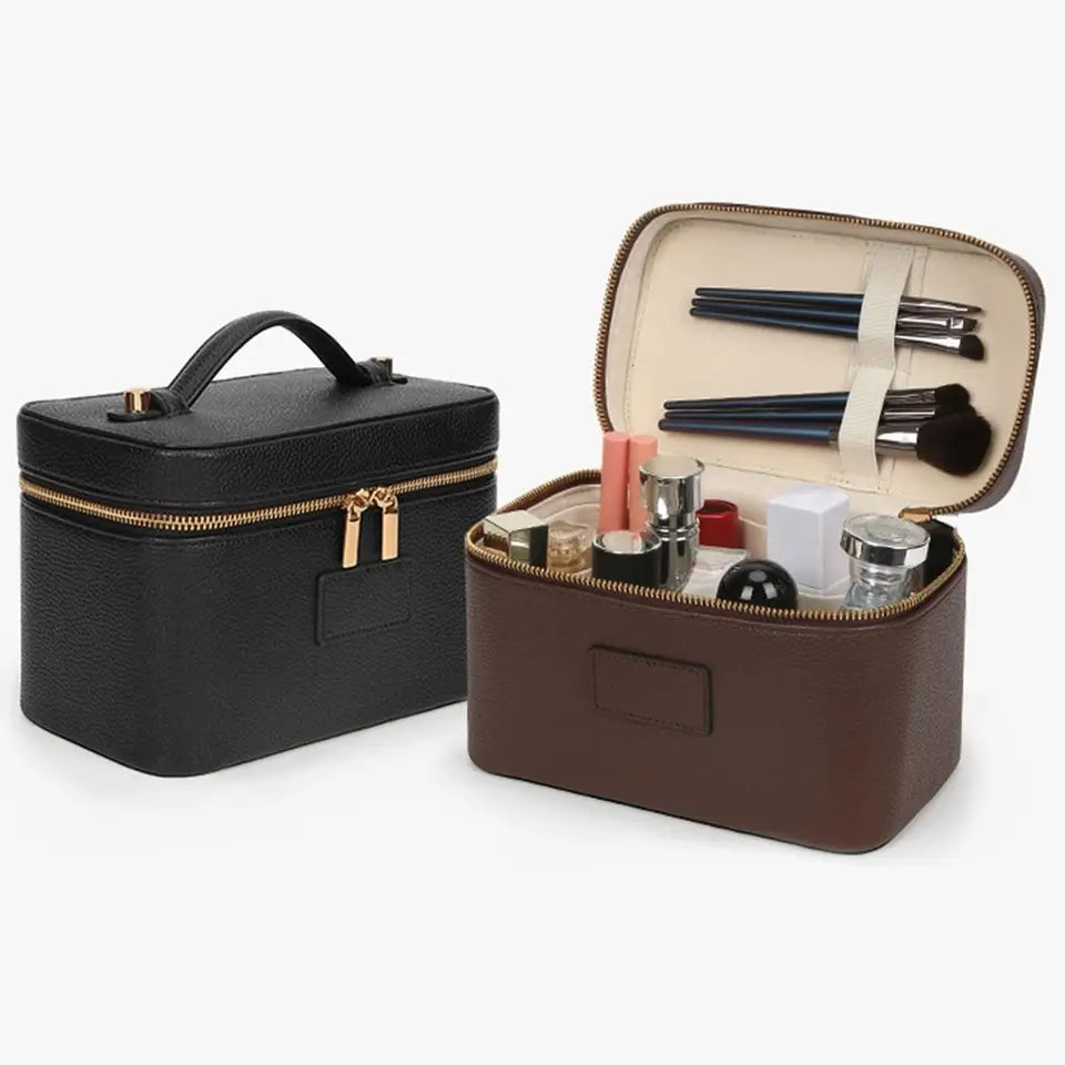 New PU Leather Makeup Bag Square Shape Large Capacity Toiletry Bag Waterproof Removable Divider Cosmetic Pouch for Women & Men