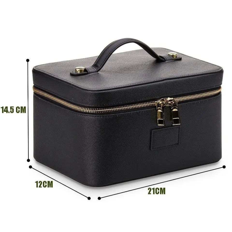 New PU Leather Makeup Bag Square Shape Large Capacity Toiletry Bag Waterproof Removable Divider Cosmetic Pouch for Women & Men