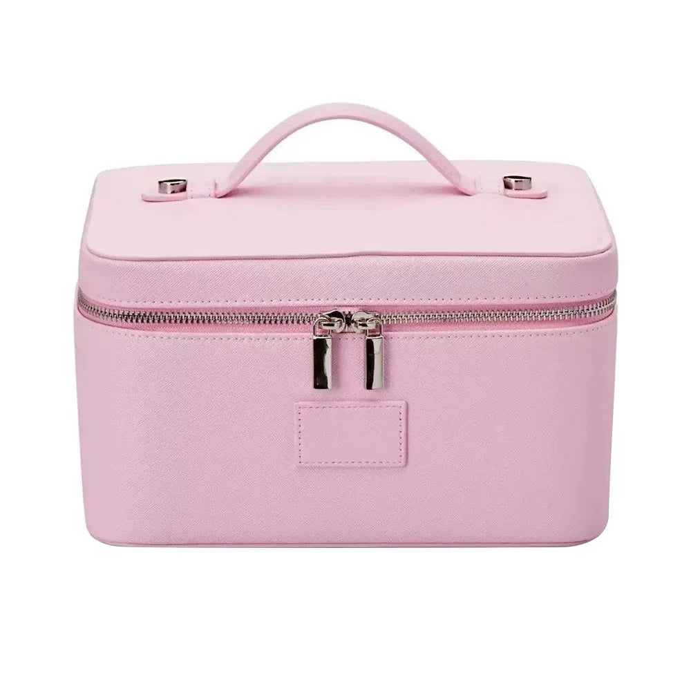 New PU Leather Makeup Bag Square Shape Large Capacity Toiletry Bag Waterproof Removable Divider Cosmetic Pouch for Women & Men