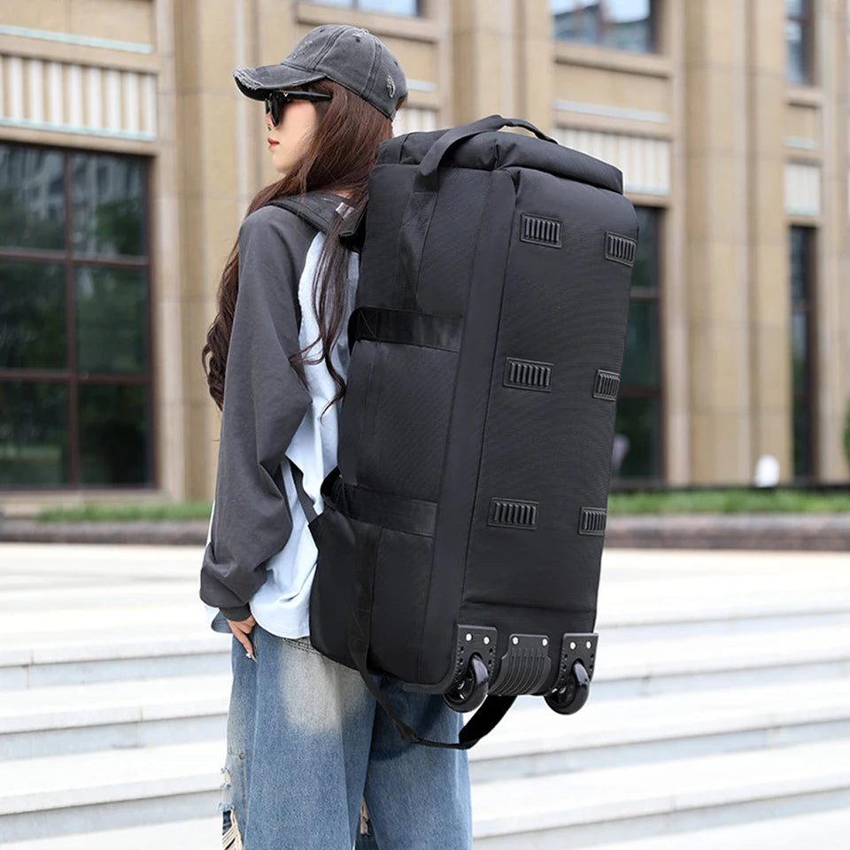 Wheeled Duffel Bag Rolling Garment Bag Large Portable Overnight Suitcase Backpack for Beach Business Trip Camping Storage Bag